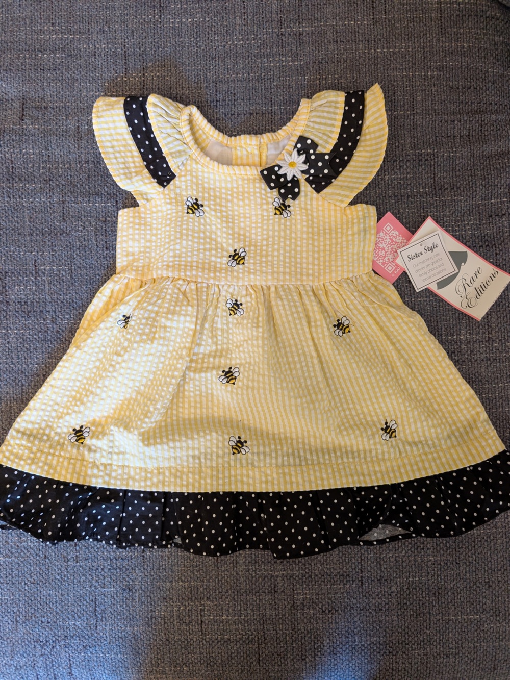 NWT 2T Rare Editions yellow gingham dress with bees